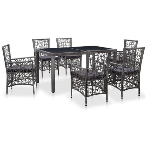 Set Da Pranzo Da Giardino 7 Pz In Polyrattan Grigio - Foto 1