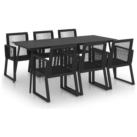 Set da Pranzo da Giardino 7 pz in Rattan PVC Nero - Foto 1