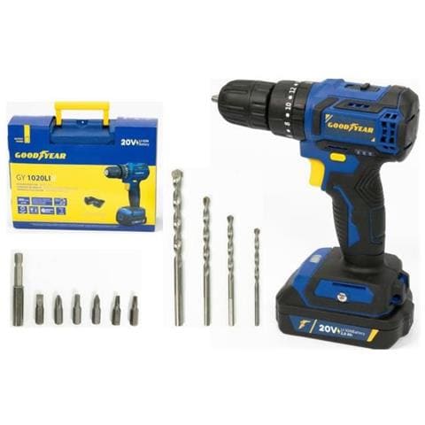 Goodyear Gy1020li Trapano Avvitatore A Percussione Senza Spazzole 20v 2ah Batteria Al Litio Custodia + Accessori - Foto 1