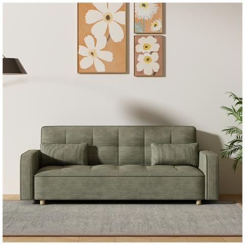 Copenhague Divano Convertibile Scandinavo A 3 Posti In Velluto A Coste Verde - Foto 2