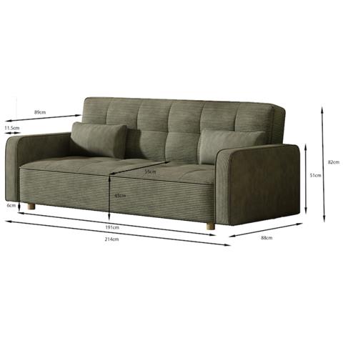 Copenhague Divano Convertibile Scandinavo A 3 Posti In Velluto A Coste Verde - Foto 9