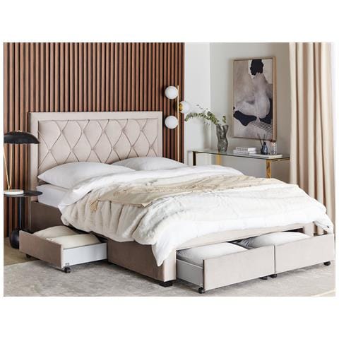Letto Contenitore Velluto Beige 160 X 200 Cm Lievin - Foto 1