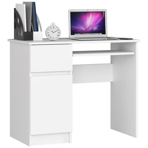 Scrivania per computer PIKSEL sinistro, 1 anta e 1 cassetto, 90x50x77 cm, Colore Bianco - Foto 1