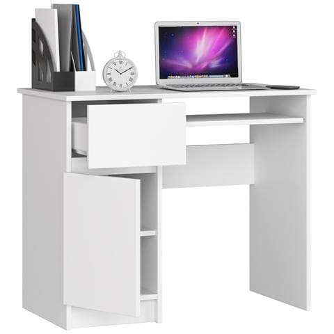Scrivania per computer PIKSEL sinistro, 1 anta e 1 cassetto, 90x50x77 cm, Colore Bianco - Foto 2