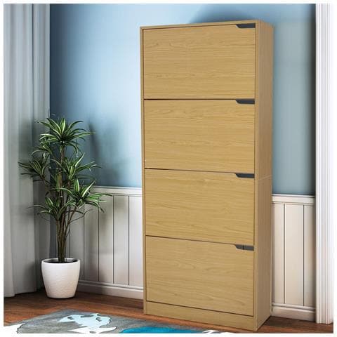 Scarpiera 4 Ante Ripiani Porta Scarpe Doppia Profondita Legno Mdf 63x24x150 Oak - Foto 1