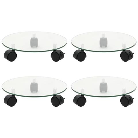 Carrelli Porta Piante 4 Pz 28 Cm Vetro Temperato Rotondi - Foto 1