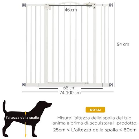 Cancellino Per Cani Estensibile Senza Viti Regolabile Da 74-100 Cm In Metallo, Bianco - Foto 2