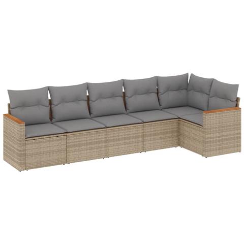 Set Divano Da Giardino 6 Pz Con Cuscini Beige In Polyrattan - Foto 2