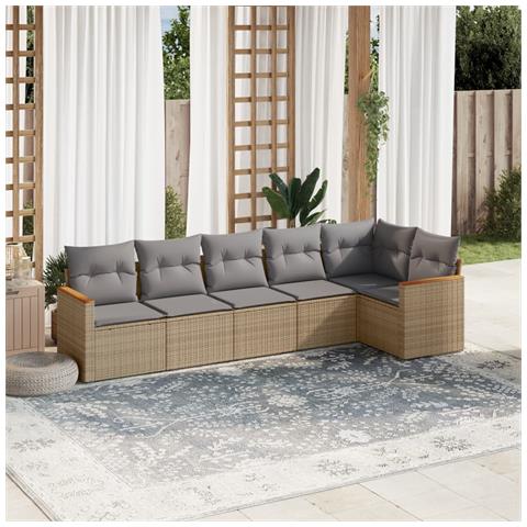 Set Divano Da Giardino 6 Pz Con Cuscini Beige In Polyrattan - Foto 1