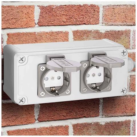 Cassetta Multipresa Elettrica Esterno da Parete 2 Prese Shucko Impermeabili IP54 - Foto 1