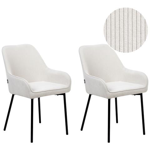 Set Di 2 Sedie Da Pranzo Loverna Velluto A Coste Bianco Sporco - Foto 1