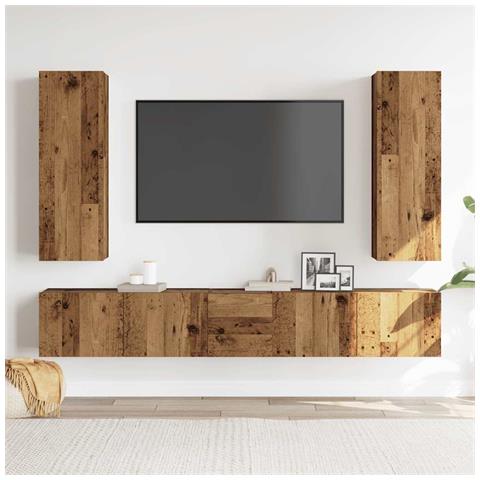 Mobili Tv A Parete 5 Pz Legno Antico In Legno Multistrato - Foto 3