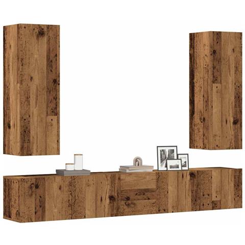 Mobili Tv A Parete 5 Pz Legno Antico In Legno Multistrato - Foto 1