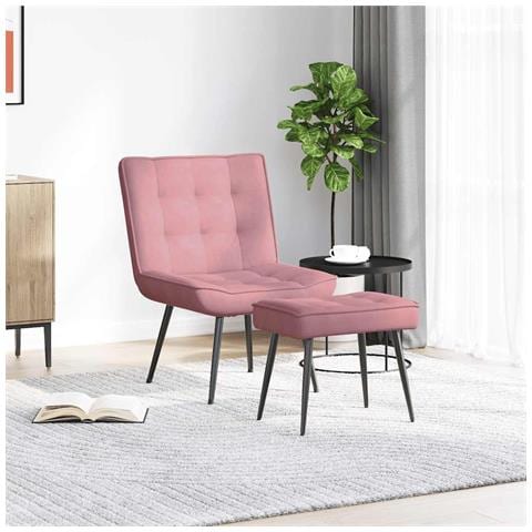 Poltrona Relax Con Poggiapiedi Rosa In Velluto - Foto 3