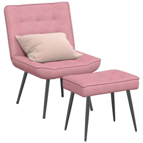 Poltrona Relax Con Poggiapiedi Rosa In Velluto - Foto 1