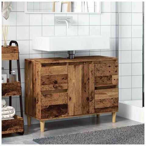 Mobile Lavabo Legno Antico 80x33x60 Cm In Legno Multistrato - Foto 3