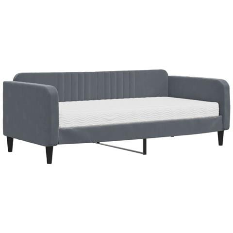 Divano Letto Con Materasso Grigio Scuro 90x190 Cm In Velluto - Foto 2