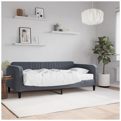 Divano Letto Con Materasso Grigio Scuro 90x190 Cm In Velluto - Foto 1