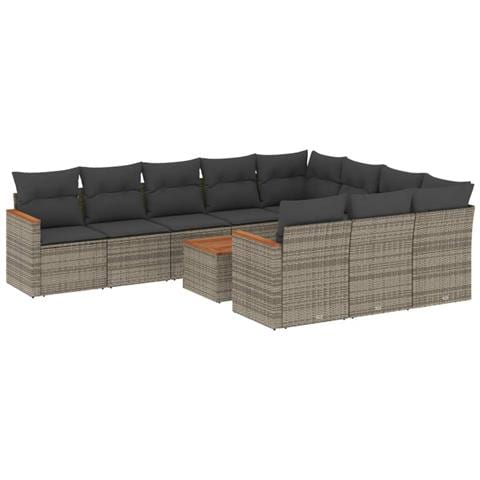 Set Divani Da Giardino 11 Pz Con Cuscini In Polyrattan Grigio - Foto 2