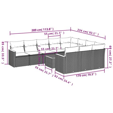 Set Divani Da Giardino 11 Pz Con Cuscini In Polyrattan Grigio - Foto 3