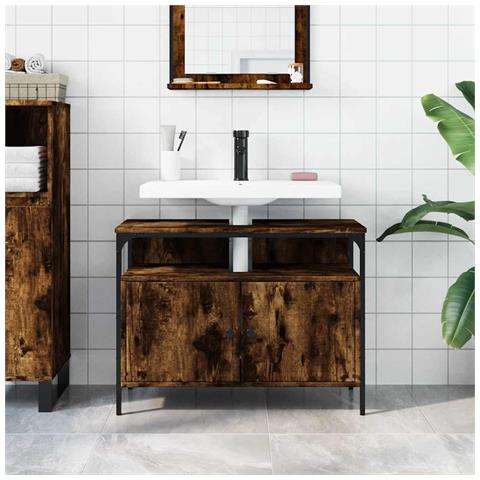 Mobile Lavabo Bagno Rovere Fumo 80x30x60 Cm Legno Multistrato - Foto 2