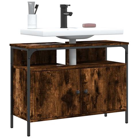Mobile Lavabo Bagno Rovere Fumo 80x30x60 Cm Legno Multistrato - Foto 8