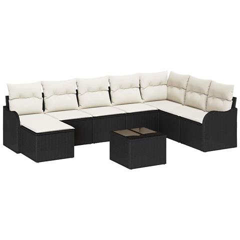 Set Divano da Giardino 8 Pezzi con Cuscini Rattan Poliarella Marrone,  Divano da Giardino 2 Posti con Storage & Cuscini Polyrattan Nero - Foto 1