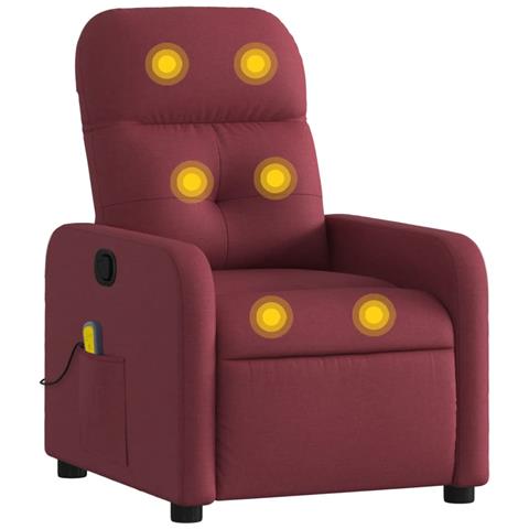 Poltrona Massaggiante Reclinabile Rosso Vino in Tessuto - Foto 1