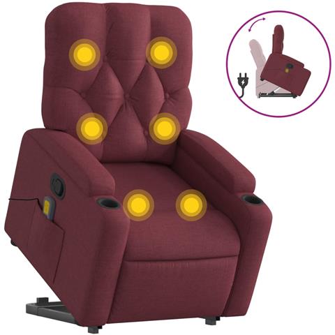 Poltrona Alzapersona Massaggio Reclinabile Rosso Vino Tessuto - Foto 1