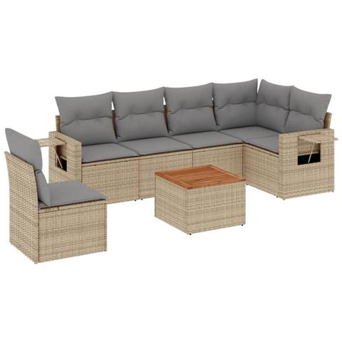 Set Divano da Giardino 7 pz con Cuscini Beige Misto Polyrattan - Foto 1