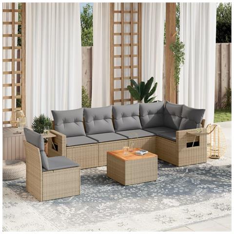 Set Divano da Giardino 7 pz con Cuscini Beige Misto Polyrattan - Foto 2