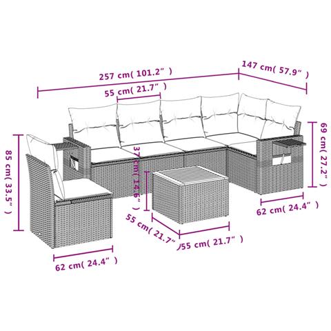 Set Divano da Giardino 7 pz con Cuscini Beige Misto Polyrattan - Foto 3