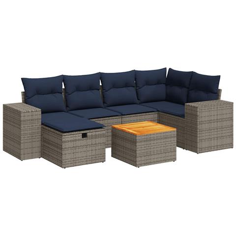 Set Divani da Giardino 7 pz con Cuscini Grigio in Polyrattan - Foto 1
