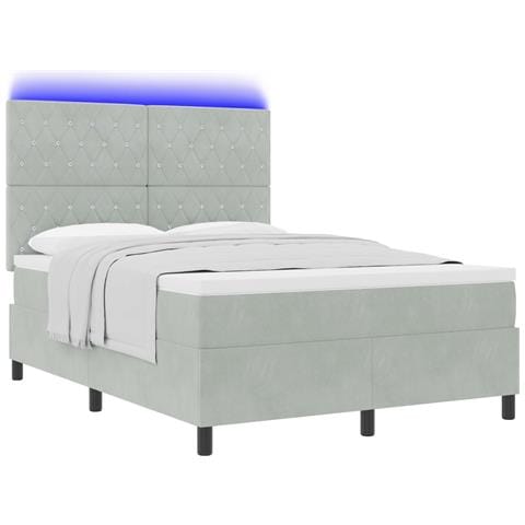 Letto a Rete con Materasso e Luce LED Grigio Chiaro 140x190 cm Velluto - Foto 1