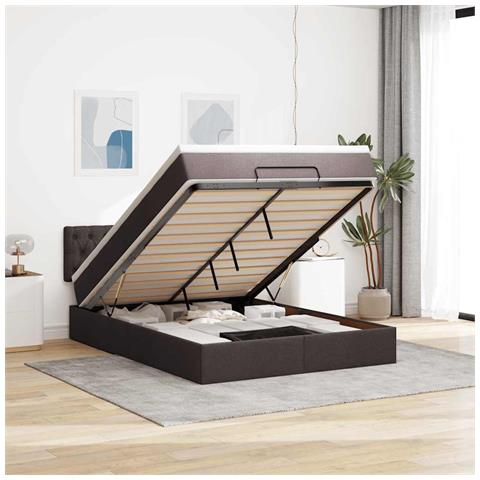 Pouf Letto con Materasso Marrone Scuro 140x190 cm in Tessuto - Foto 2