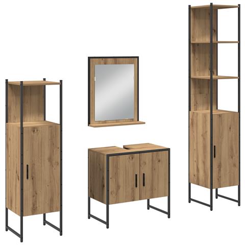 Set di mobili per bagno 4 pezzi Rovere artigianale Legno ingegnerizzato - Foto 1