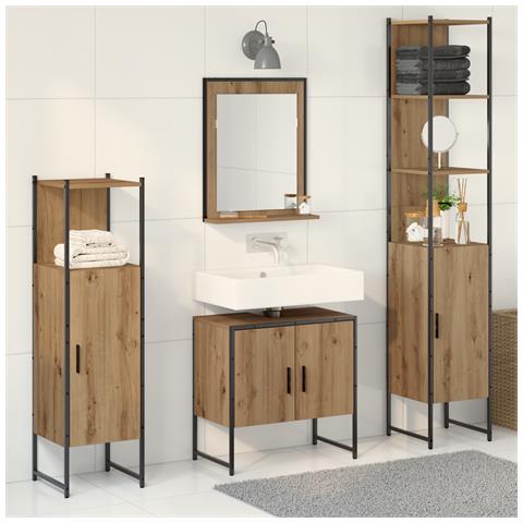 Set di mobili per bagno 4 pezzi Rovere artigianale Legno ingegnerizzato - Foto 2