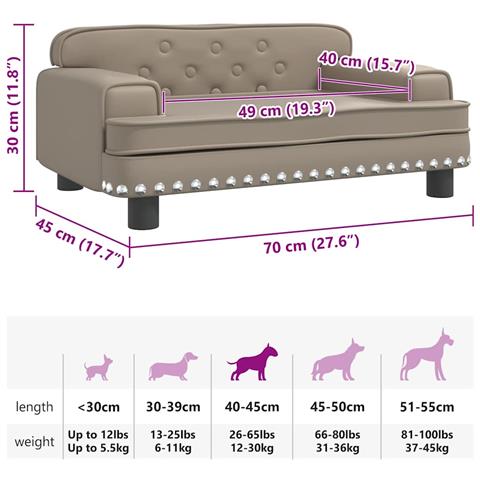 Lettino per Cani Cappuccino 70x45x30 cm in Similpelle - Foto 7