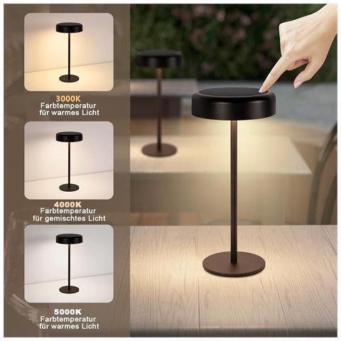 Lampada Da Tavolo A Led Con Dimmer Touch, Nera, Batteria Da 3600 Mah E Funzione Di Ricarica Usb - Foto 1
