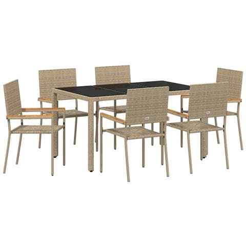 Set da Pranzo per Giardino 7 pcs Beige 150 x 90 x 75 cm - Foto 1