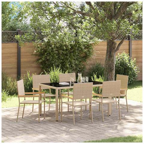 Set da Pranzo per Giardino 7 pcs Beige 150 x 90 x 75 cm - Foto 2