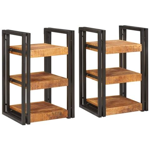 Comodino 2 pcs Marrone e nero Legno di mango massello - Foto 1
