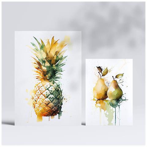 Set Di 6 Stampe Poster Di Frutta Tropicale, Verdura E Cibo Sano In Acquerello Su Sfondi Bianchi Puri A3 & A4 Senza Cornice - Foto 2