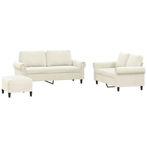 Set di Divani 3 pz con Cuscini Crema in Velluto - Foto 1