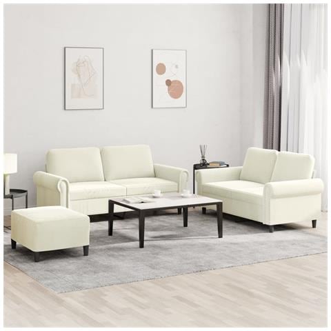 Set di Divani 3 pz con Cuscini Crema in Velluto - Foto 2