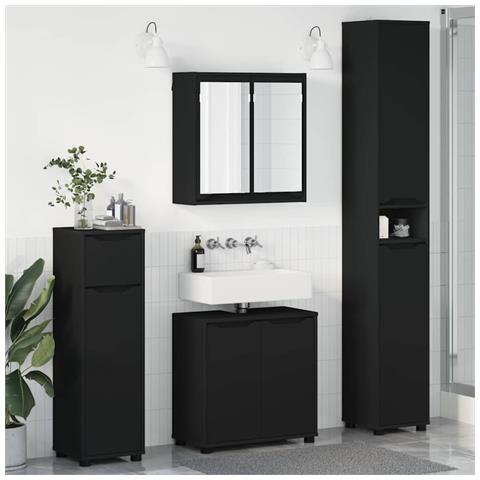 Set di mobili per il bagno 4 pcs Nero Legno multistrato - Foto 2