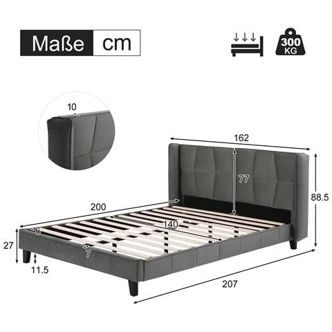 Letto In Velluto Grigio Con Struttura Robusta E Piedi Alti - Foto 2