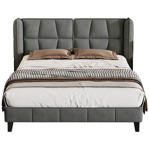 Letto In Velluto Grigio Con Struttura Robusta E Piedi Alti - Foto 1