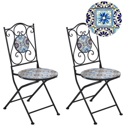 Set Di 2 Sedie Da Giardino Aggius Pieghevole Metallo Nero - Foto 2