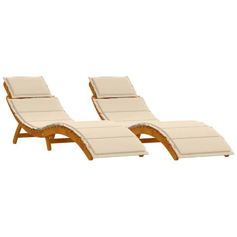 Lettino prendisole 2 pcs Beige Legno di Acacia Massello - Foto 1